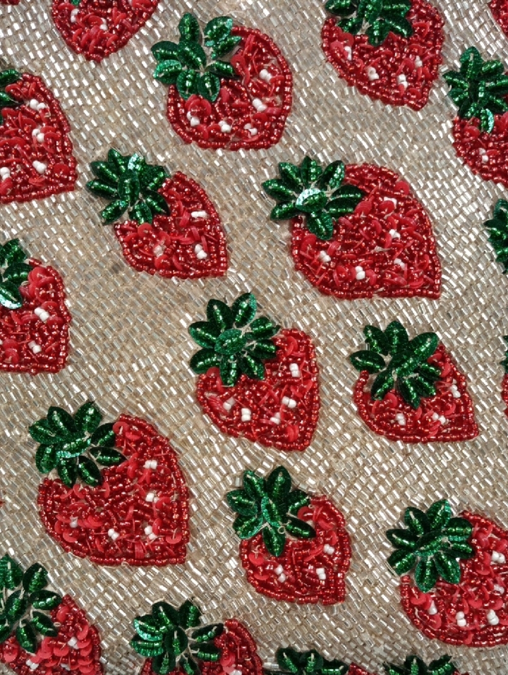 Beaded Strawberry Handbag Tote Bag in Beige and Red Viral - Picture 5 of 7